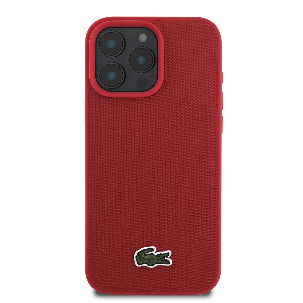 iPhone 16 Pro Max Kılıf Lacoste Orjinal Lisanslı PU Pike Desenli Arka Yüzey İkonik Timsah Dokuma Logolu Kapak