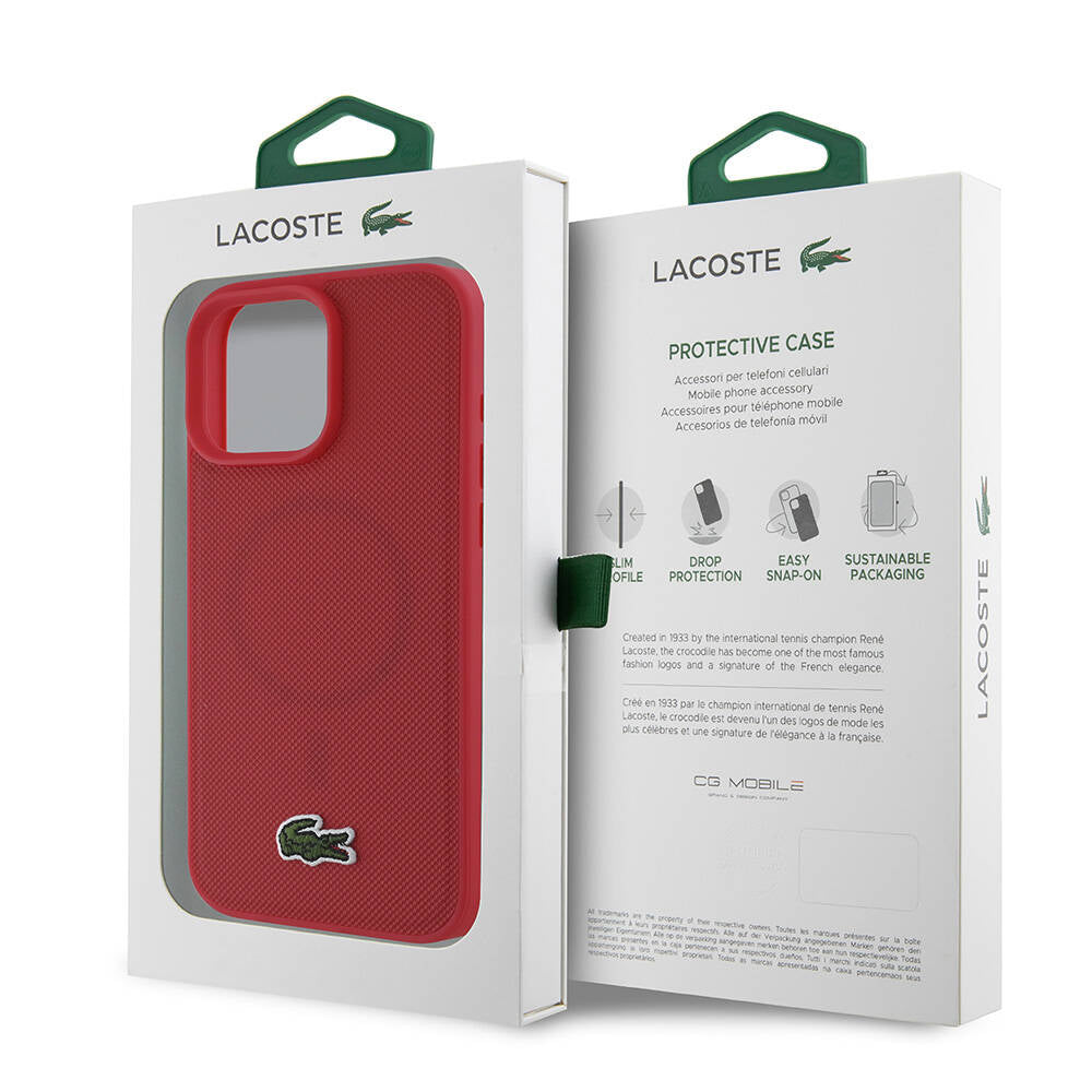 iPhone 16 Pro Max Kılıf Lacoste Orjinal Lisanslı PU Pike Desenli Arka Yüzey İkonik Timsah Dokuma Logolu Kapak