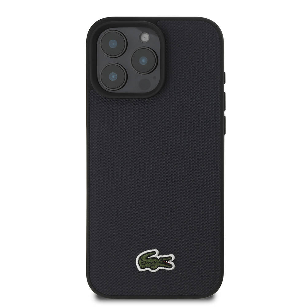 iPhone 16 Pro Max Kılıf Lacoste Orjinal Lisanslı PU Pike Desenli Arka Yüzey İkonik Timsah Dokuma Logolu Kapak