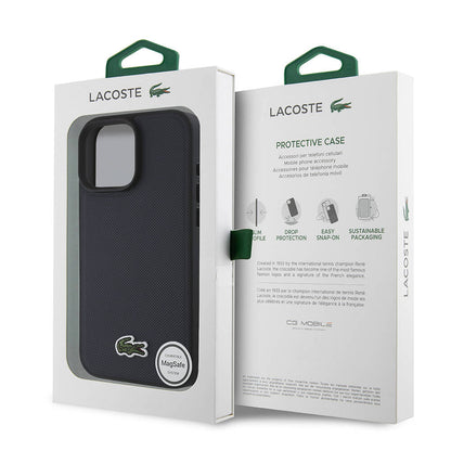 iPhone 16 Pro Max Kılıf Lacoste Orjinal Lisanslı PU Pike Desenli Arka Yüzey İkonik Timsah Dokuma Logolu Kapak