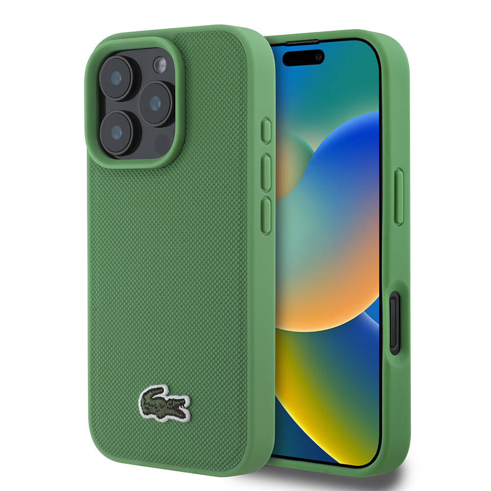 iPhone 16 Pro Max Kılıf Lacoste Orjinal Lisanslı PU Pike Desenli Arka Yüzey İkonik Timsah Dokuma Logolu Kapak