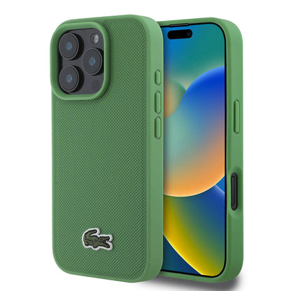 iPhone 16 Pro Max Kılıf Lacoste Orjinal Lisanslı PU Pike Desenli Arka Yüzey İkonik Timsah Dokuma Logolu Kapak