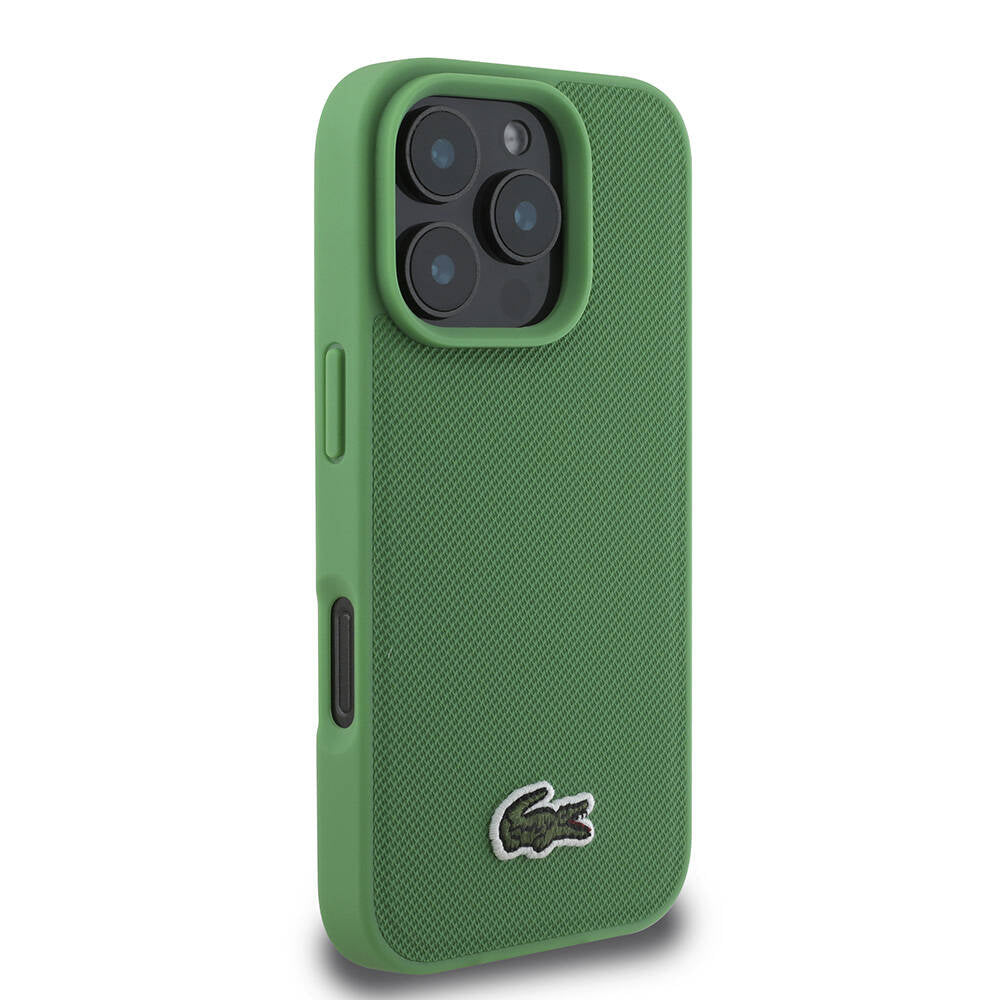 iPhone 16 Pro Max Kılıf Lacoste Orjinal Lisanslı PU Pike Desenli Arka Yüzey İkonik Timsah Dokuma Logolu Kapak