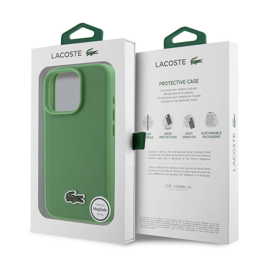 iPhone 16 Pro Max Kılıf Lacoste Orjinal Lisanslı PU Pike Desenli Arka Yüzey İkonik Timsah Dokuma Logolu Kapak