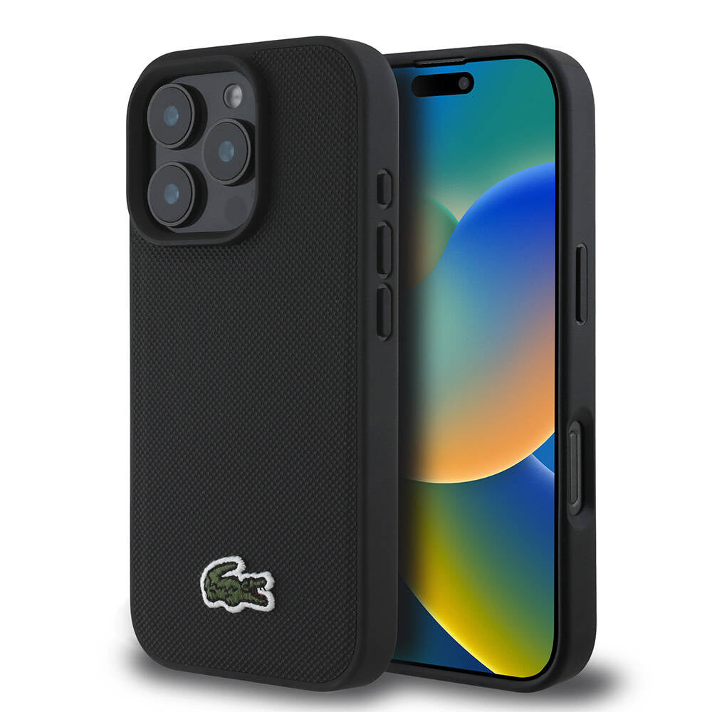 iPhone 16 Pro Max Kılıf Lacoste Orjinal Lisanslı PU Pike Desenli Arka Yüzey İkonik Timsah Dokuma Logolu Kapak