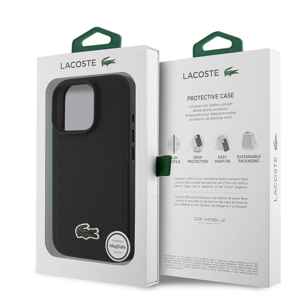 iPhone 16 Pro Max Kılıf Lacoste Orjinal Lisanslı PU Pike Desenli Arka Yüzey İkonik Timsah Dokuma Logolu Kapak
