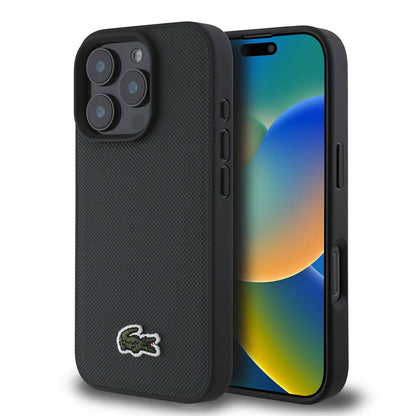 iPhone 16 Pro Max Kılıf Lacoste Orjinal Lisanslı PU Pike Desenli Arka Yüzey İkonik Timsah Dokuma Logolu Kapak