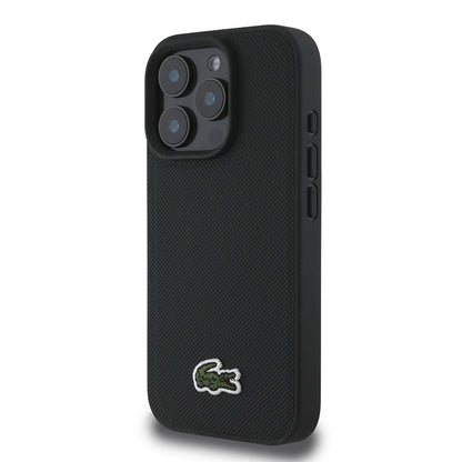 iPhone 16 Pro Max Kılıf Lacoste Orjinal Lisanslı PU Pike Desenli Arka Yüzey İkonik Timsah Dokuma Logolu Kapak + Type-C Kablo 1.5m