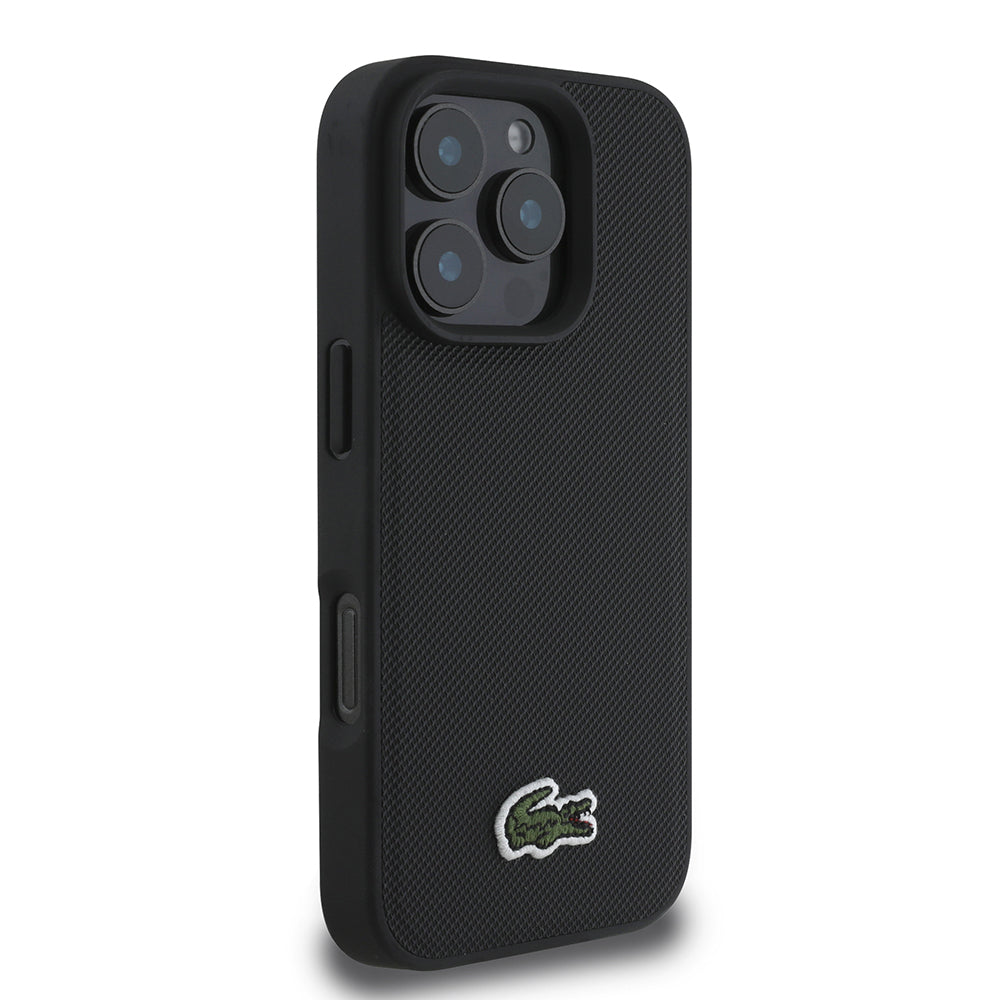 iPhone 16 Pro Max Kılıf Lacoste Orjinal Lisanslı PU Pike Desenli Arka Yüzey İkonik Timsah Dokuma Logolu Kapak + Type-C Kablo 1.5m