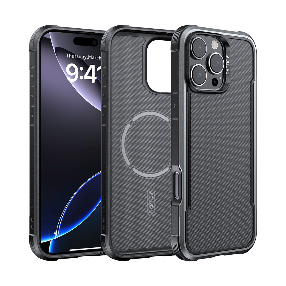 iPhone 16 Pro Max Kılıf M-safe Şarj Özellikli Airbagli Raptic Apex Serisi Karbon Fiber Tasarımlı Kapak