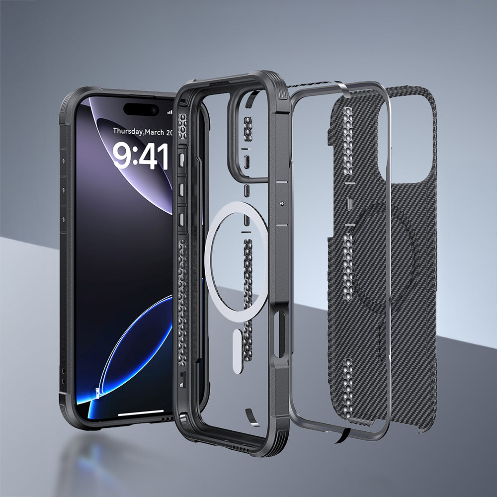 iPhone 16 Pro Max Kılıf M-safe Şarj Özellikli Airbagli Raptic Apex Serisi Karbon Fiber Tasarımlı Kapak