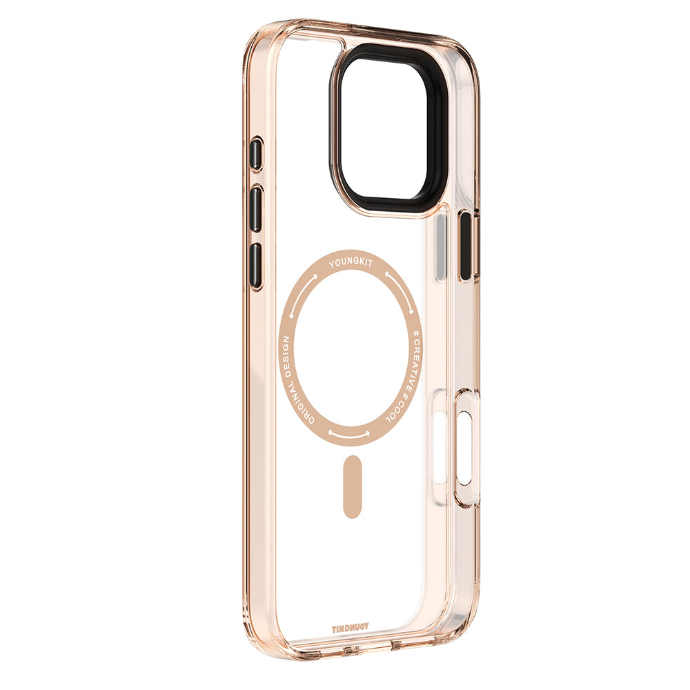 iPhone 16 Pro Max Kılıf M-safe Şarj Özellikli Cam Arka Yüzey TPU Youngkit Gemstone Clear Serisi Kapak
