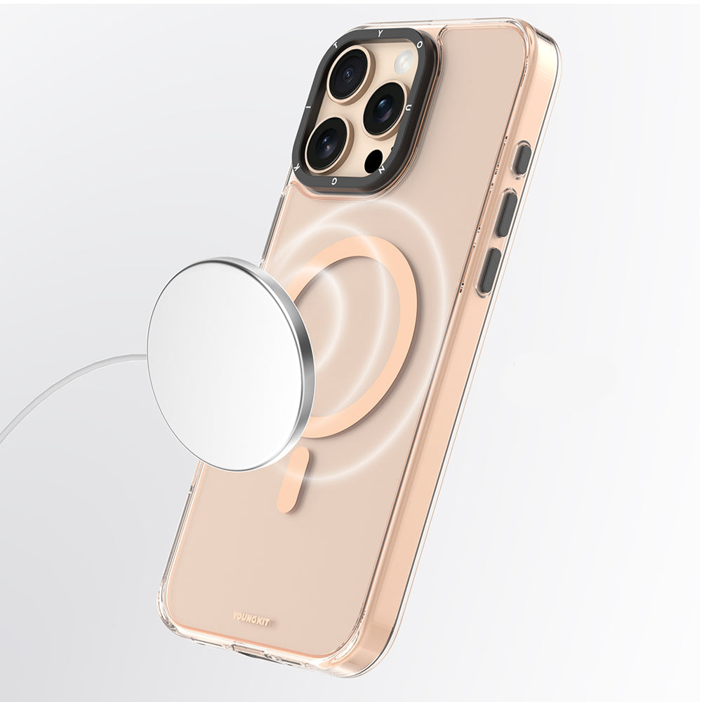 iPhone 16 Pro Max Kılıf M-safe Şarj Özellikli Cam Arka Yüzey TPU Youngkit Gemstone Clear Serisi Kapak