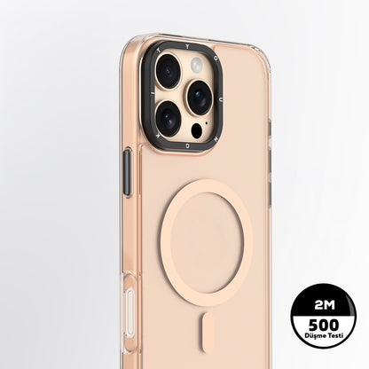 iPhone 16 Pro Max Kılıf M-safe Şarj Özellikli Cam Arka Yüzey TPU Youngkit Gemstone Clear Serisi Kapak