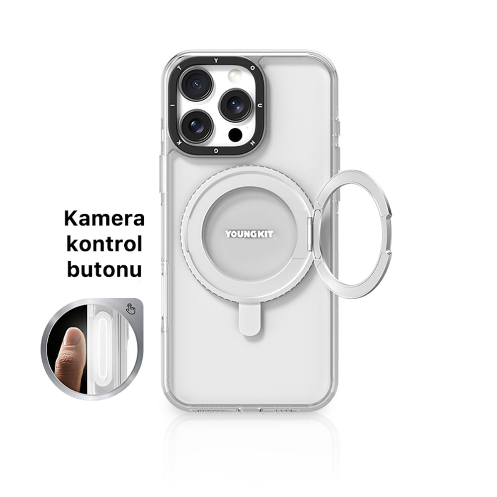 iPhone 16 Pro Max Kılıf M-safe Şarj Özellikli Standlı Aksiyon Butonlu Youngkit Pivot Serisi Kapak