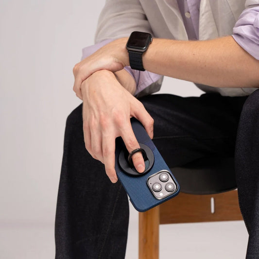 iPhone 16 Pro Max Kılıf M-safe Şarj Özellikli Grip 3 Standlı Aramid Fiber Pitaka Tactile Woven Sunset-Moonrise Serisi Moonrise Kapak