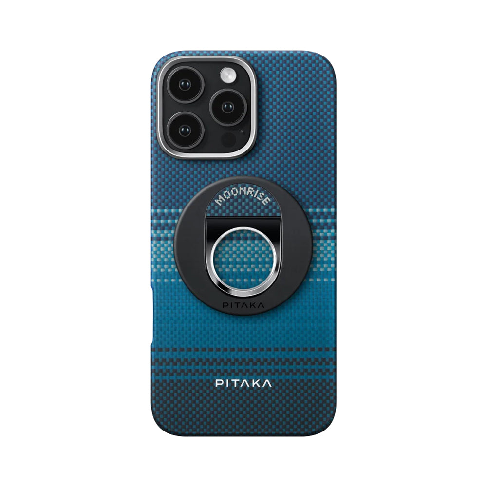 iPhone 16 Pro Max Kılıf M-safe Şarj Özellikli Grip 3 Standlı Aramid Fiber Pitaka Tactile Woven Sunset-Moonrise Serisi Moonrise Kapak