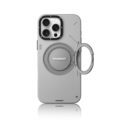 iPhone 16 Pro Max Kılıf M-safe Şarj Özellikli 360° Standlı Basit Mat Deri Desenli Youngkit Tech Leather Serisi Kapak