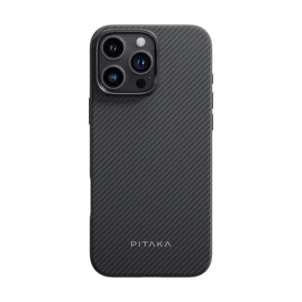 iPhone 16 Pro Max Kılıf M-safe Şarj Özellikli Aramid Fiber Pitaka Military-Grade Classic Serisi Black-Grey Twill Kapak