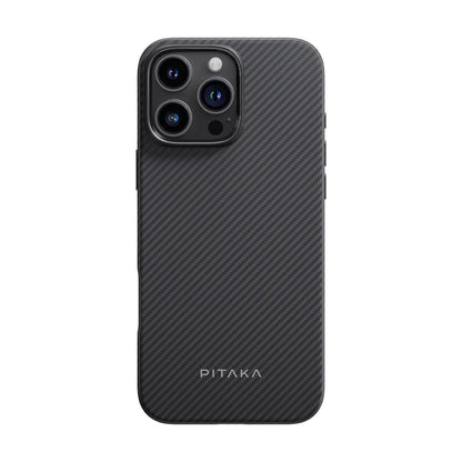 iPhone 16 Pro Max Kılıf M-safe Şarj Özellikli Aramid Fiber Pitaka Military-Grade Classic Serisi Black-Grey Twill Kapak