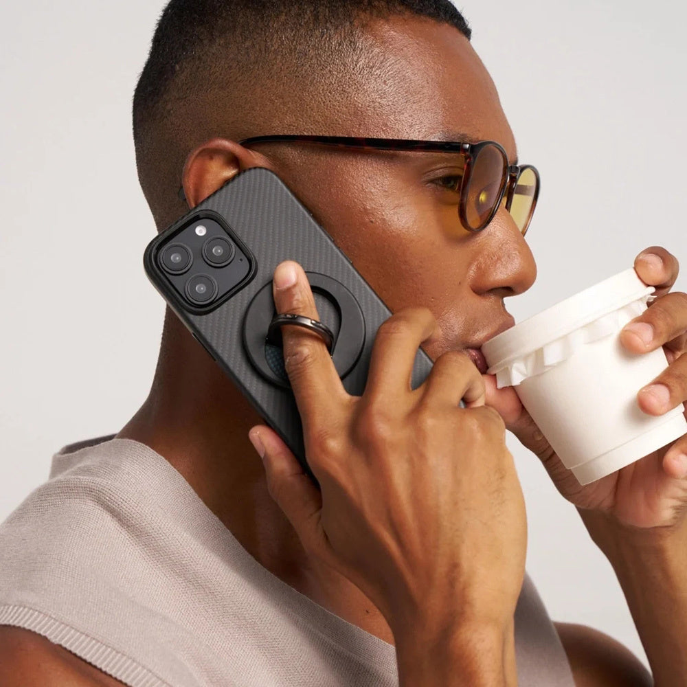 iPhone 16 Pro Max Kılıf M-safe Şarj Özellikli Aramid Fiber Pitaka Military-Grade Classic Serisi Black-Grey Twill Kapak