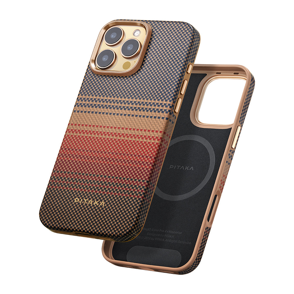 iPhone 16 Pro Max Kılıf M-safe Şarj Özellikli Aramid Fiber Pitaka Military-Grade Sunset-Moonrise Serisi Sunset Kapak