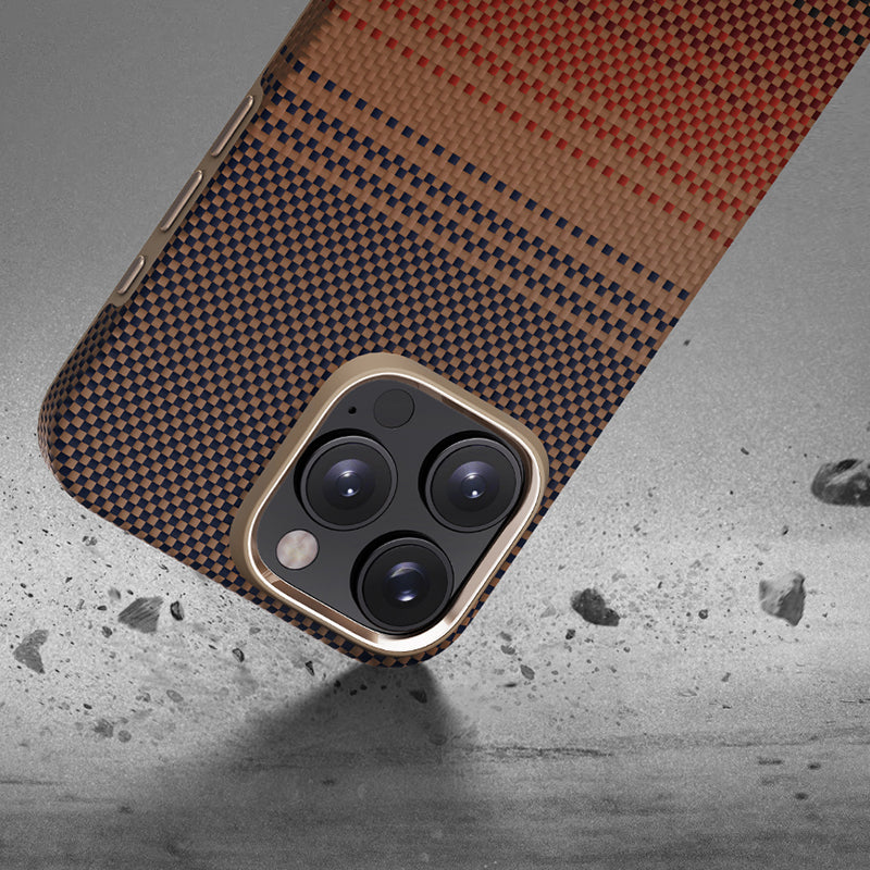 iPhone 16 Pro Max Kılıf M-safe Şarj Özellikli Aramid Fiber Pitaka Military-Grade Sunset-Moonrise Serisi Sunset Kapak