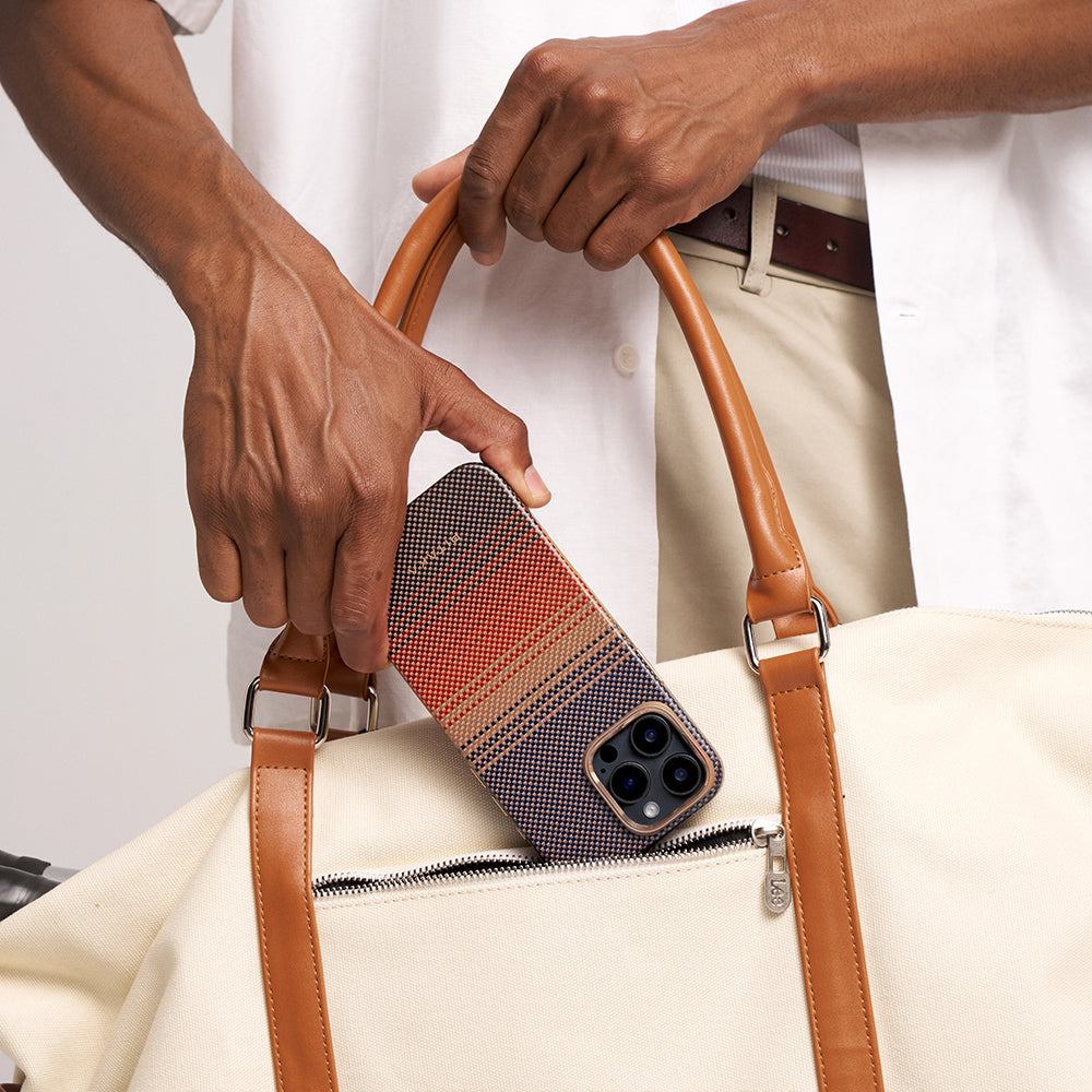 iPhone 16 Pro Max Kılıf M-safe Şarj Özellikli Aramid Fiber Pitaka Military-Grade Sunset-Moonrise Serisi Sunset Kapak