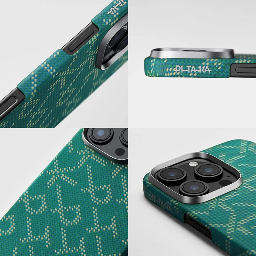 iPhone 16 Pro Max Kılıf M-safe Şarj Özellikli Aramid Fiber Pitaka Tactile Woven Monogram Serisi Kapak