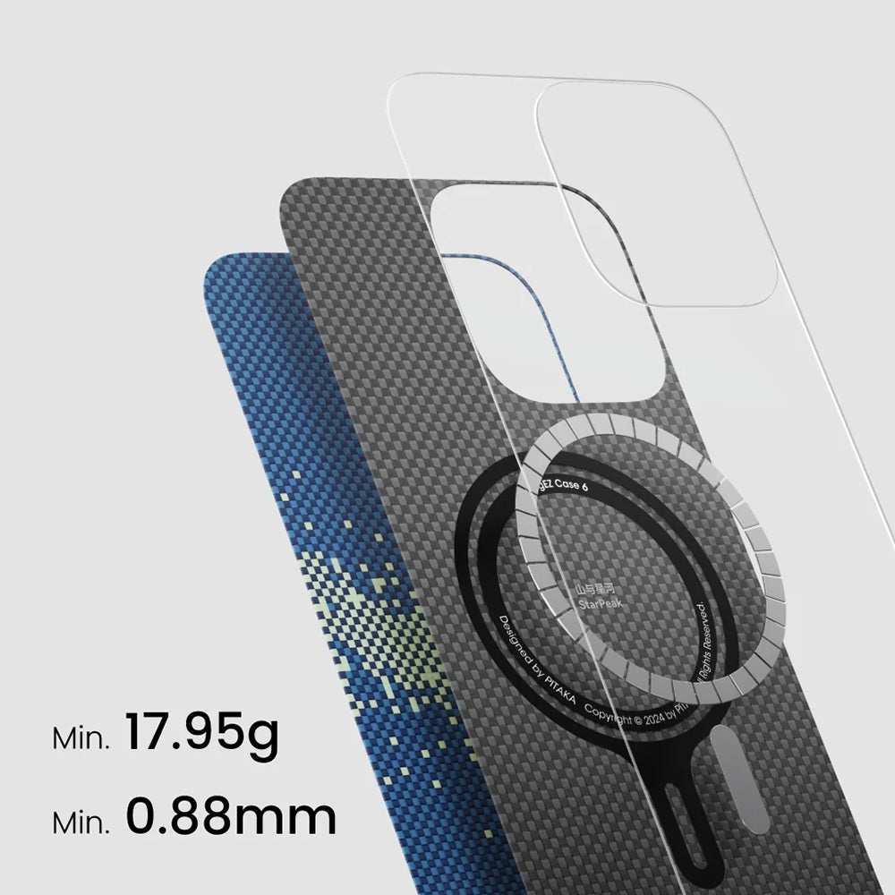 iPhone 16 Pro Max Kılıf M-safe Şarj Özellikli Aramid Fiber Pitaka Tactile Woven Starpeak Serisi Milky Way Galaxy Kapak