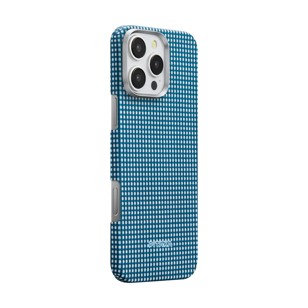 iPhone 16 Pro Max Kılıf M-safe Şarj Özellikli Aramid Fiber Pitaka Ultra-Slim Classic Serisi Ocean Blue Kapak