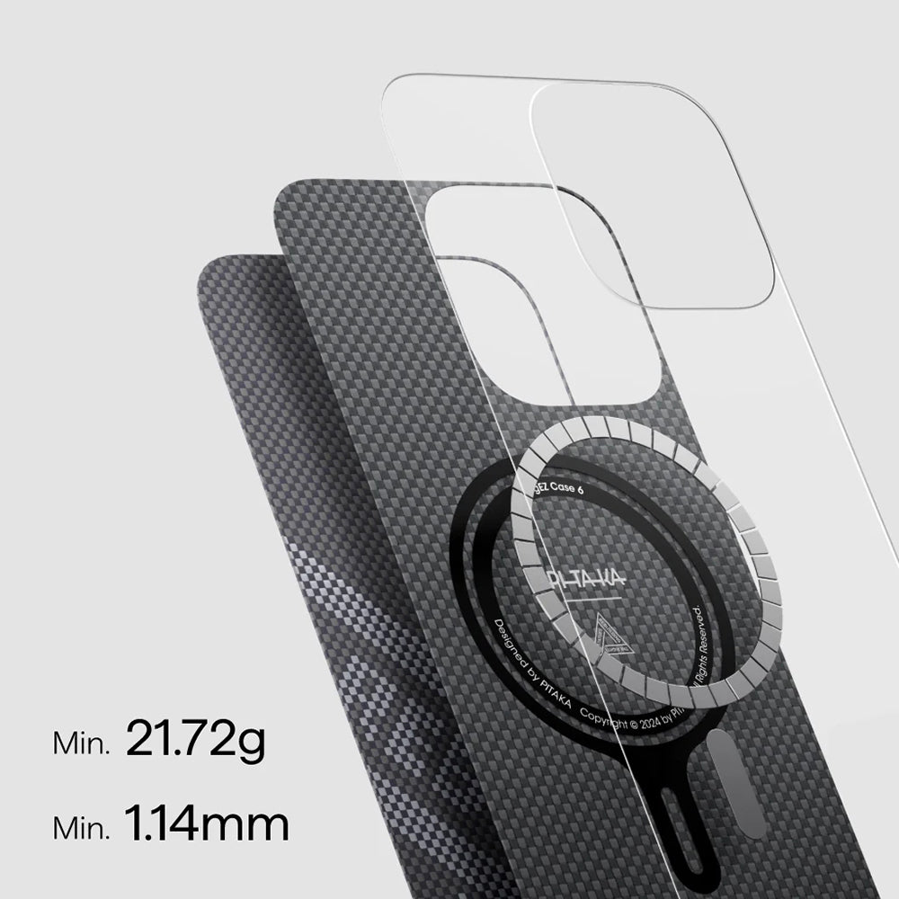 iPhone 16 Pro Max Kılıf M-safe Şarj Özellikli Aramid Fiber Re-TROS Tasarımlı Pitaka Tactile Woven Rebuilding Serisi Kapak