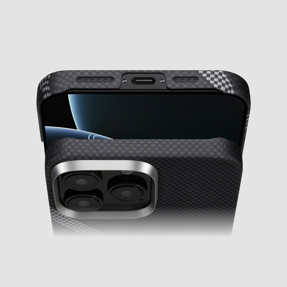 iPhone 16 Pro Max Kılıf M-safe Şarj Özellikli Aramid Fiber Re-TROS Tasarımlı Pitaka Tactile Woven Rebuilding Serisi Kapak