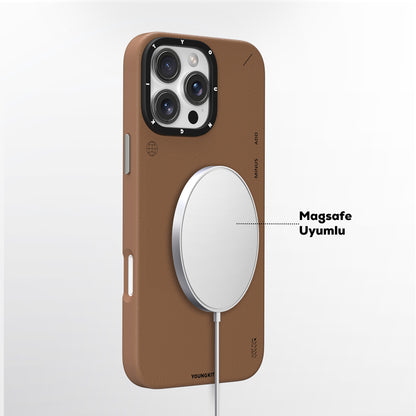 iPhone 16 Pro Max Kılıf M-safe Şarj Özellikli Basit Mat Deri Desenli Youngkit Tech Fashion Serisi Kapak