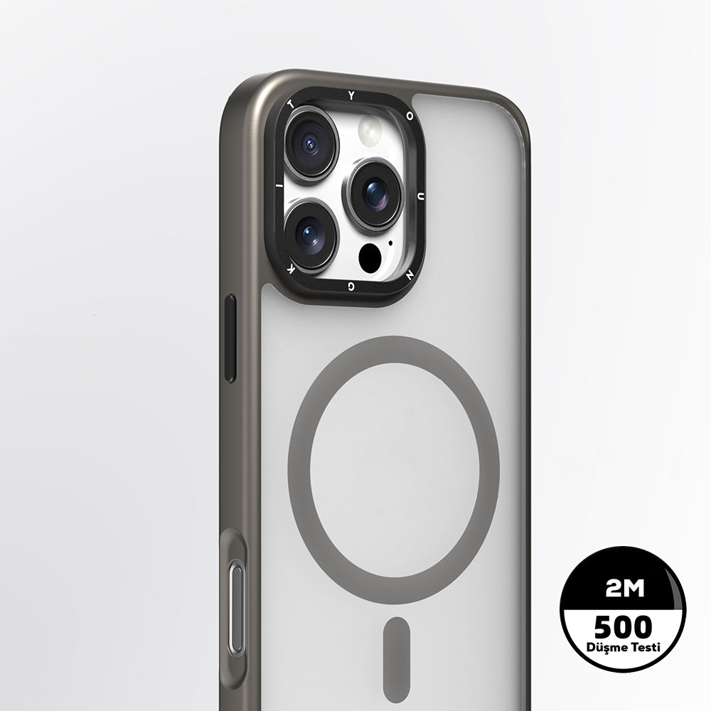 iPhone 16 Pro Max Kılıf M-safe Şarj Özellikli Cam Arka Yüzey TPU Youngkit Gemstone Serisi Kapak