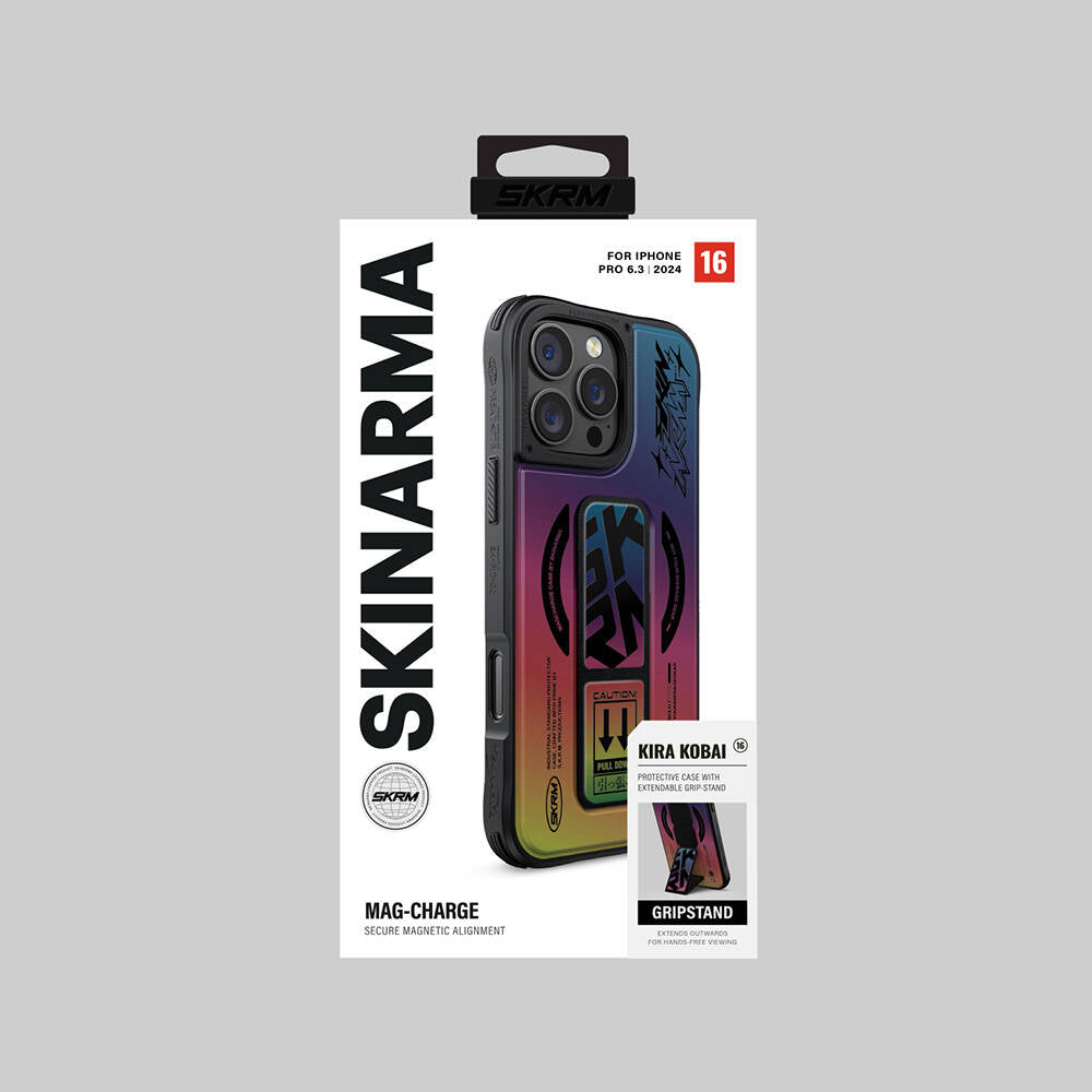 iPhone 16 Pro Max Kılıf M-safe Şarj Özellikli Holografik Tasarımlı Standlı Deri Görünümlü Skinarma Kira Kobai Kapak