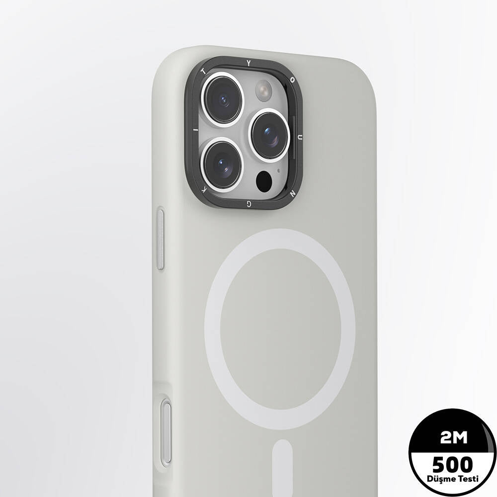 iPhone 16 Pro Max Kılıf M-safe Şarj Özellikli Kamera Standlı Youngkit Bitty Cream Kapak