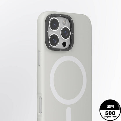 iPhone 16 Pro Max Kılıf M-safe Şarj Özellikli Kamera Standlı Youngkit Bitty Cream Kapak