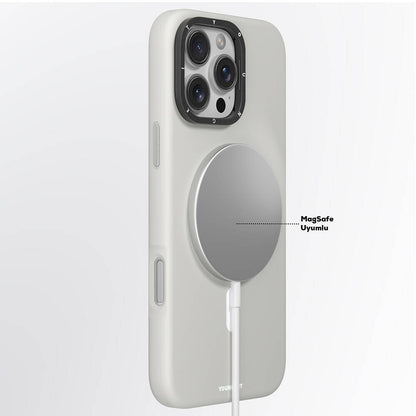 iPhone 16 Pro Max Kılıf M-safe Şarj Özellikli Kamera Standlı Youngkit Bitty Cream Kapak