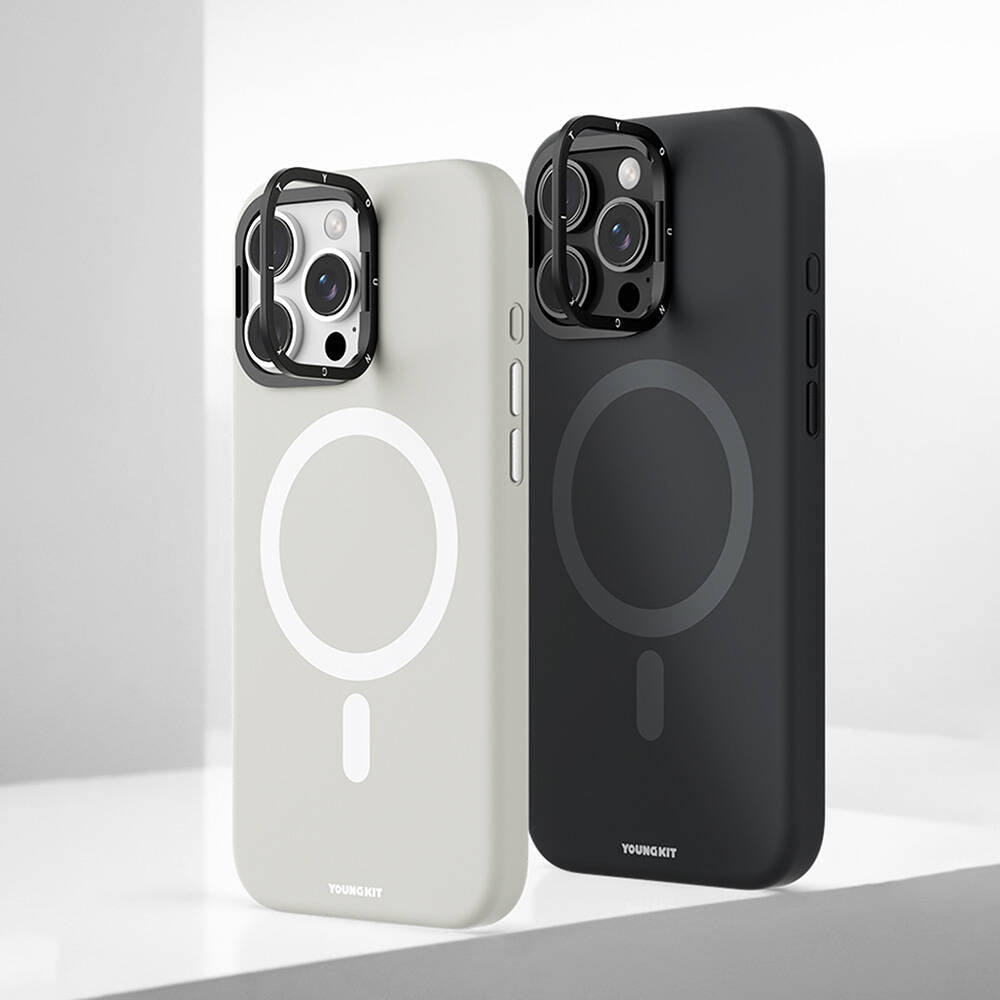 iPhone 16 Pro Max Kılıf M-safe Şarj Özellikli Kamera Standlı Youngkit Bitty Cream Kapak