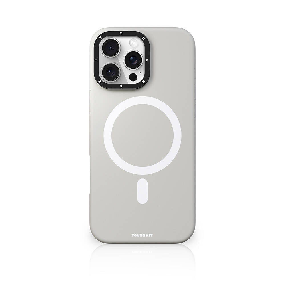 iPhone 16 Pro Max Kılıf M-safe Şarj Özellikli Kamera Standlı Youngkit Bitty Cream Kapak