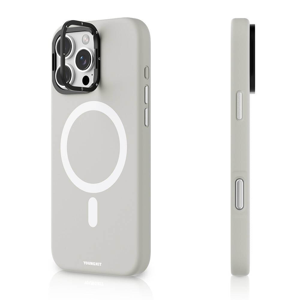 iPhone 16 Pro Max Kılıf M-safe Şarj Özellikli Kamera Standlı Youngkit Bitty Cream Kapak