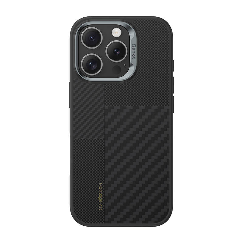 iPhone 16 Pro Max Kılıf M-safe Şarj Özellikli Karbon Fiber Benks Montage Hybrid ArmorPro Kevlar Kapak