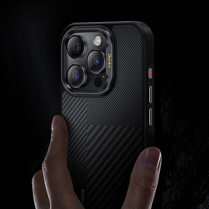 iPhone 16 Pro Max Kılıf M-safe Şarj Özellikli Karbon Fiber Benks Montage Hybrid ArmorPro Kevlar Kapak