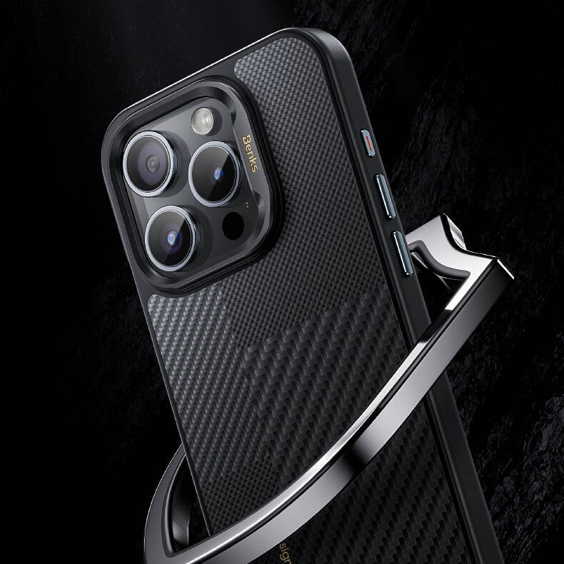 iPhone 16 Pro Max Kılıf M-safe Şarj Özellikli Karbon Fiber Benks Montage Hybrid ArmorPro Kevlar Kapak