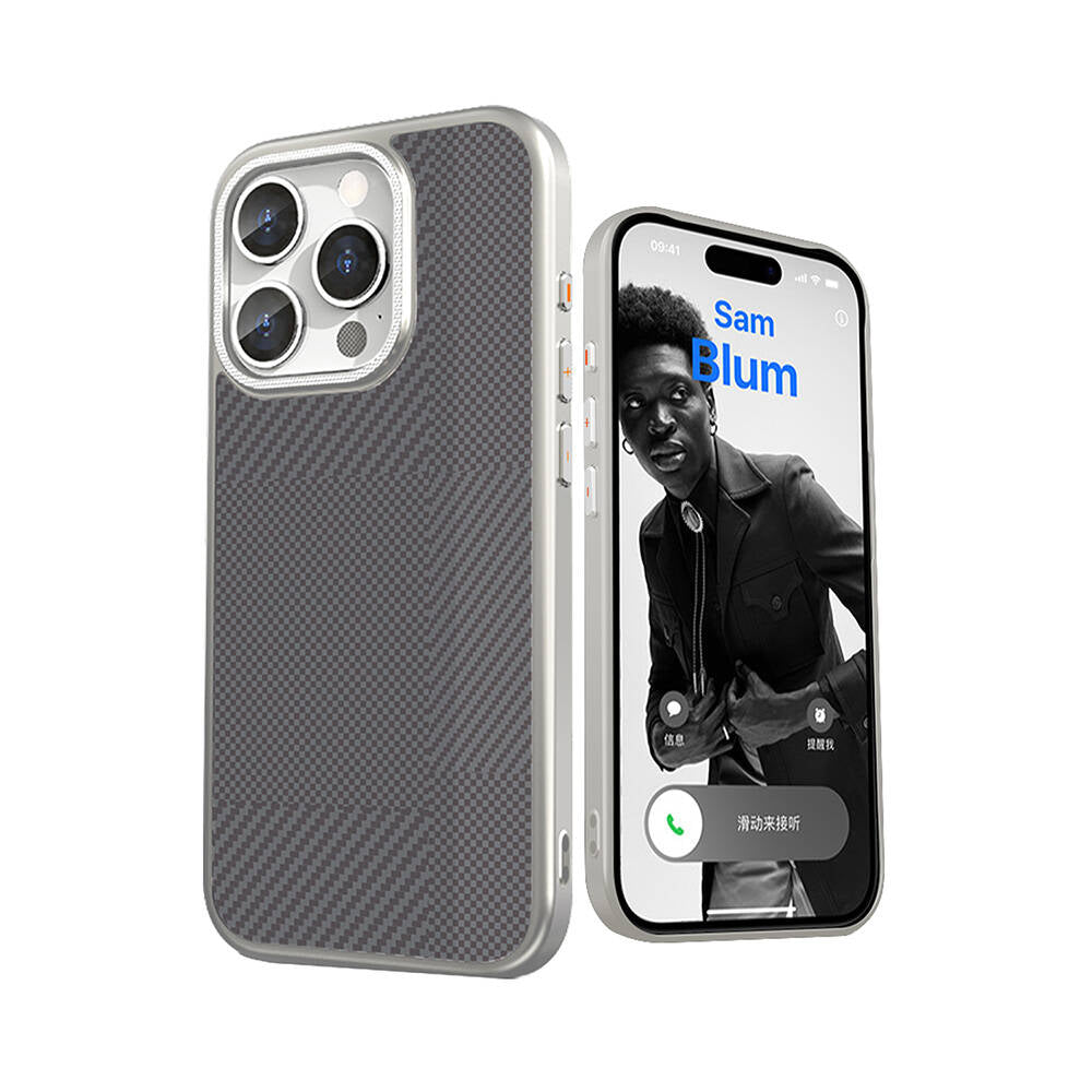 iPhone 16 Pro Max Kılıf M-safe Şarj Özellikli Karbon Fiber Desenli Mutural Montage Kapak