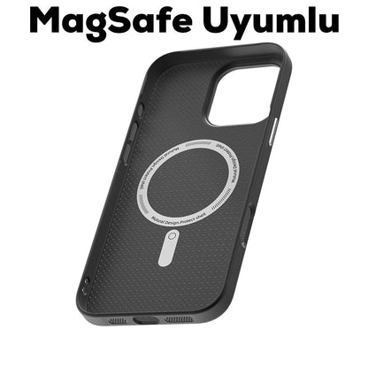 iPhone 16 Pro Max Kılıf M-safe Şarj Özellikli Karbon Fiber Desenli Mutural Montage Kapak