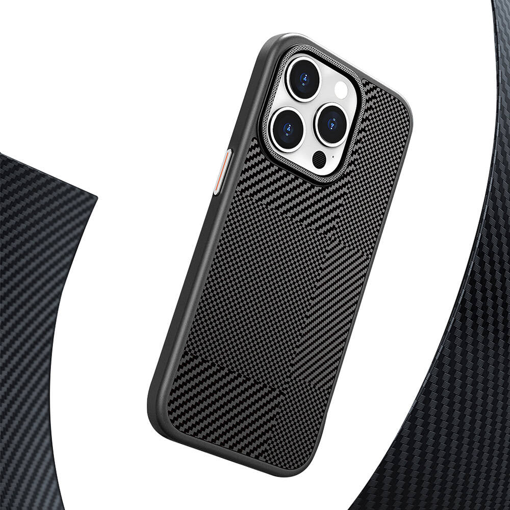 iPhone 16 Pro Max Kılıf M-safe Şarj Özellikli Karbon Fiber Desenli Mutural Montage Kapak