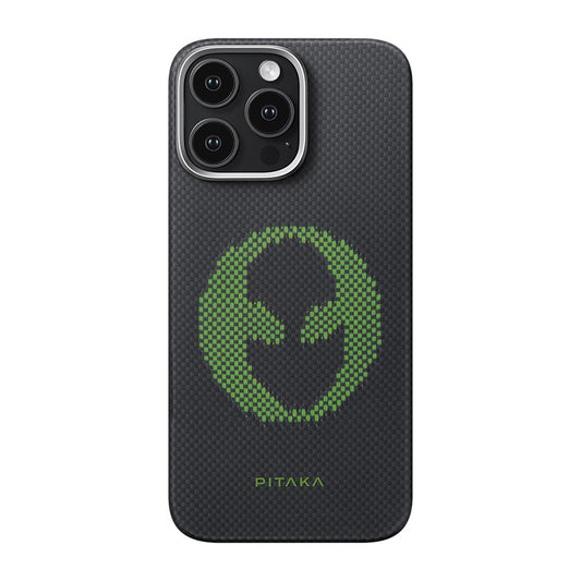 iPhone 16 Pro Max Kılıf M-safe Şarj Özellikli Lumintex Teknolojili Fosforlu Aramid Fiber Pitaka Tactile Woven Aries Serisi Alien Kapak