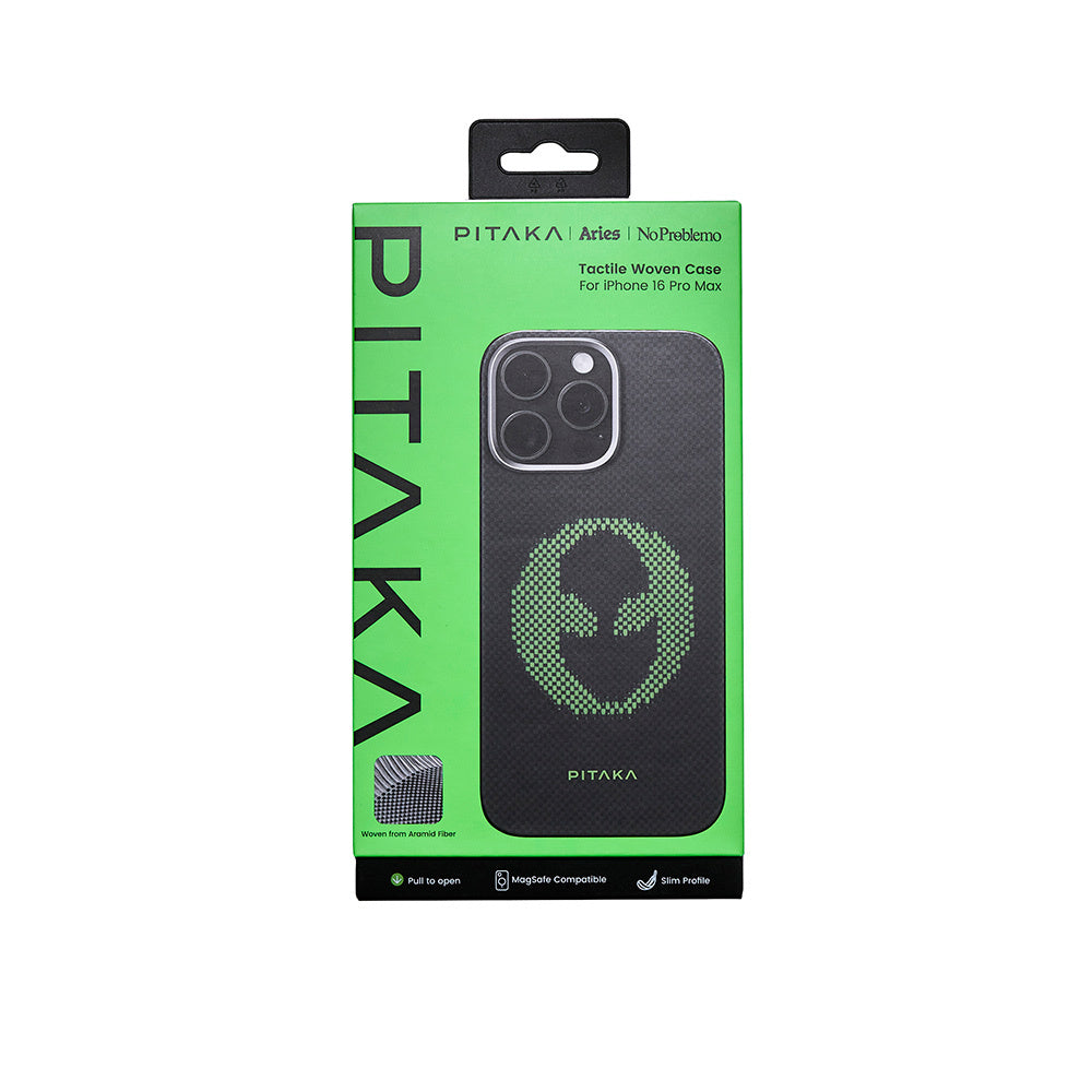 iPhone 16 Pro Max Kılıf M-safe Şarj Özellikli Lumintex Teknolojili Fosforlu Aramid Fiber Pitaka Tactile Woven Aries Serisi Alien Kapak